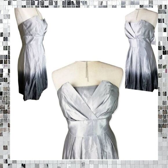 Formal Strapless Silver & Black Ombre Cocktail Silk Prom Dance Evening Dress - Picture 1 of 14